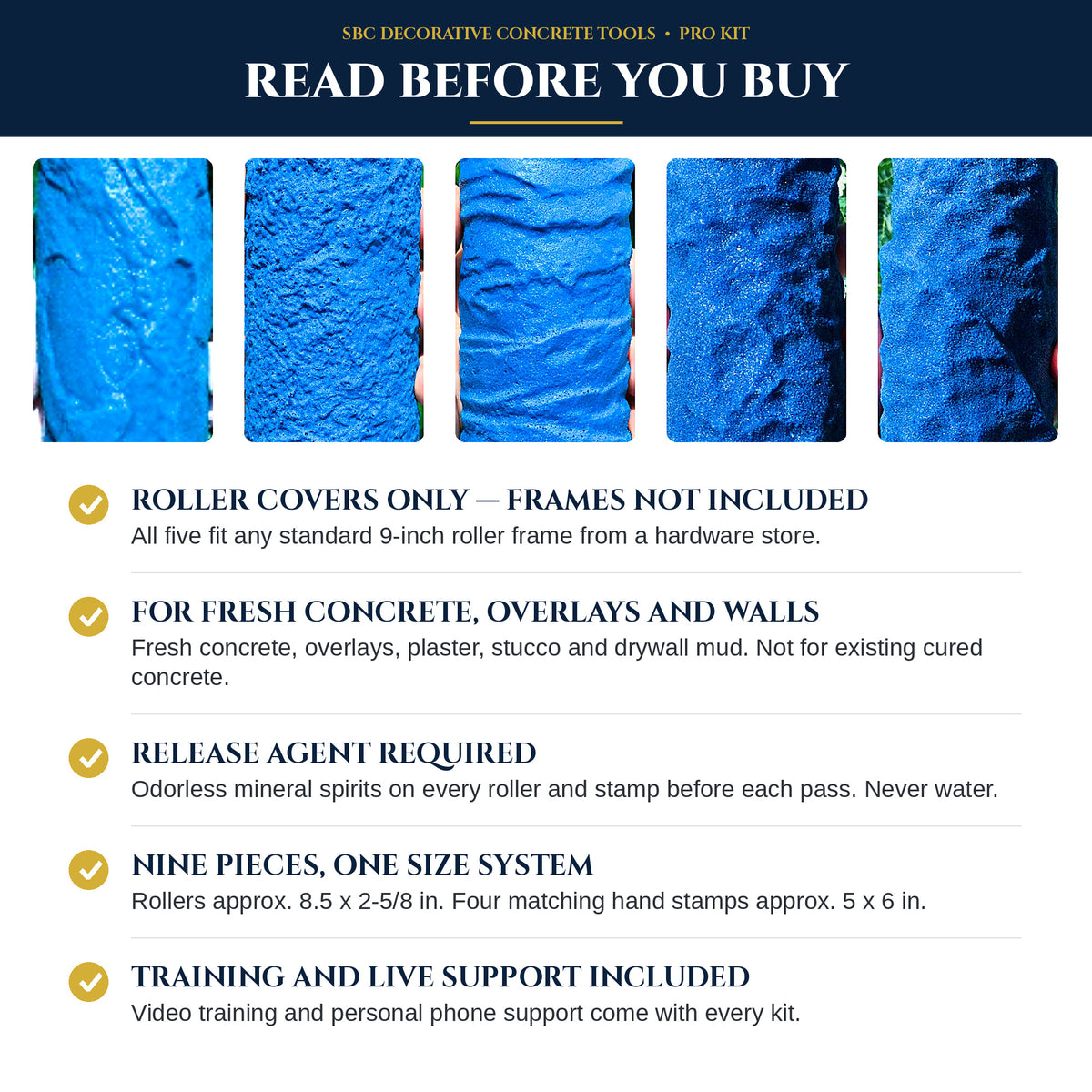 Concrete Texture Rollers-Best masonry texture roller Pro Kit-5 Rollers, 4 Stamps-Use For Forming Concrete Into Realistic Stone Textures