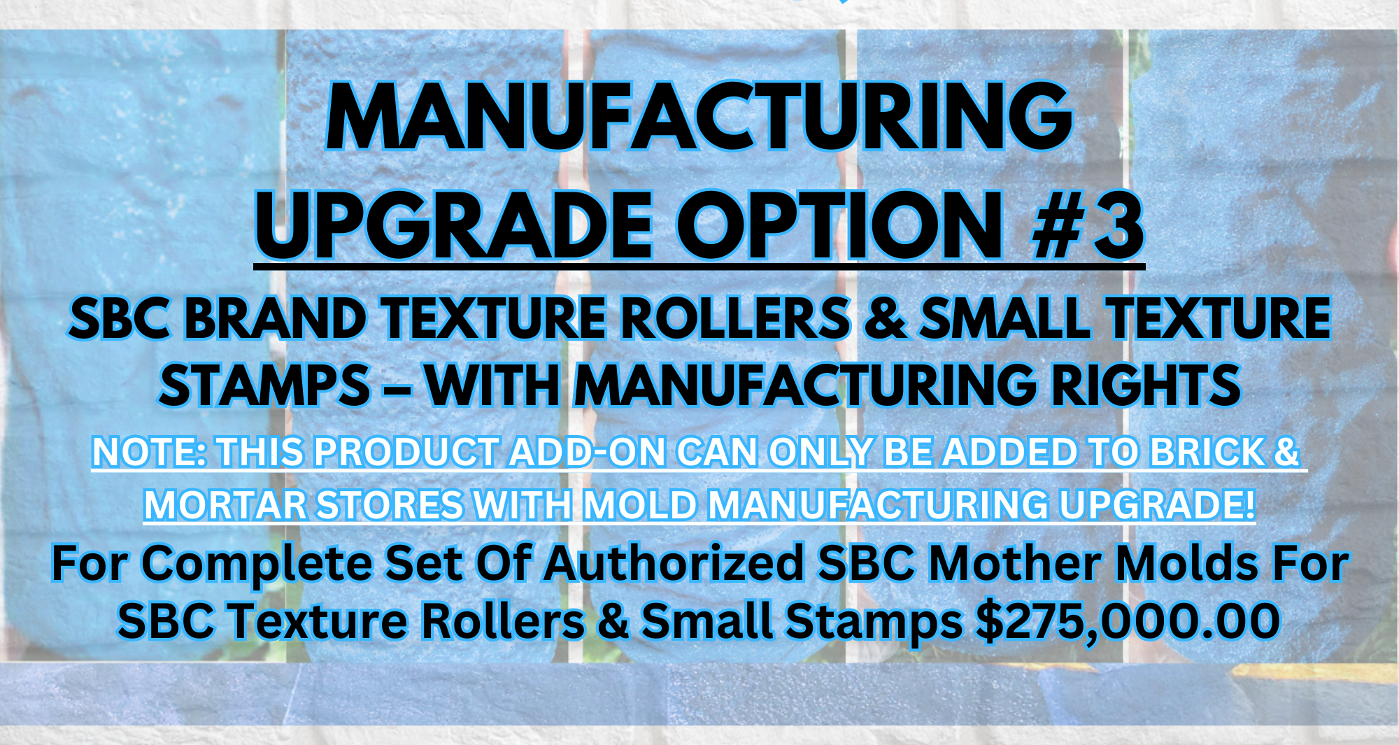 Manufacture SBC Concrete Texture Rollers and Small Stamps - Business Opportunity - Add To SBC Brick and Mortar Store (Copy)