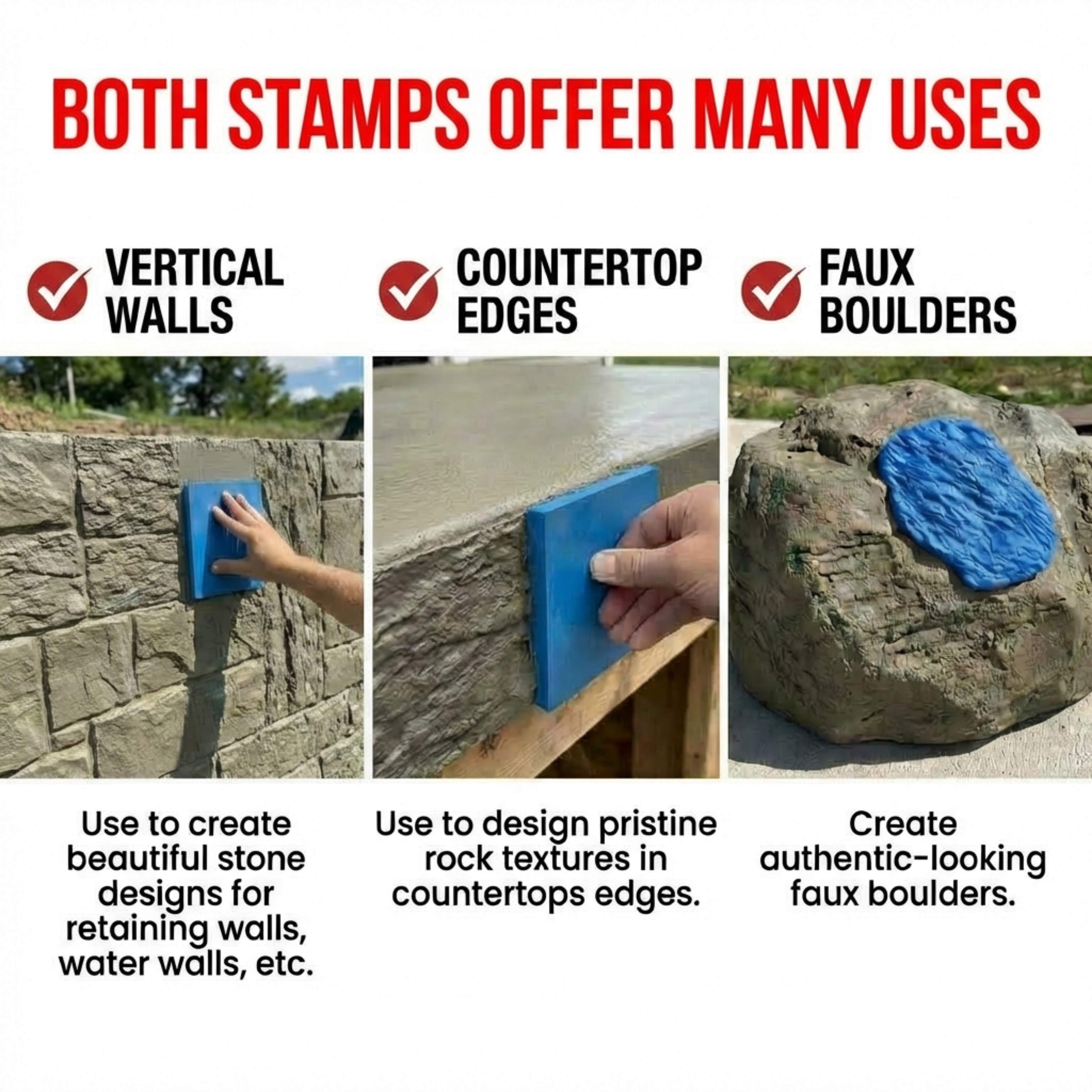 Concrete Masonry Form Stamp Set, 2 Stamps, 7.5"x5.5" & 6"x5"