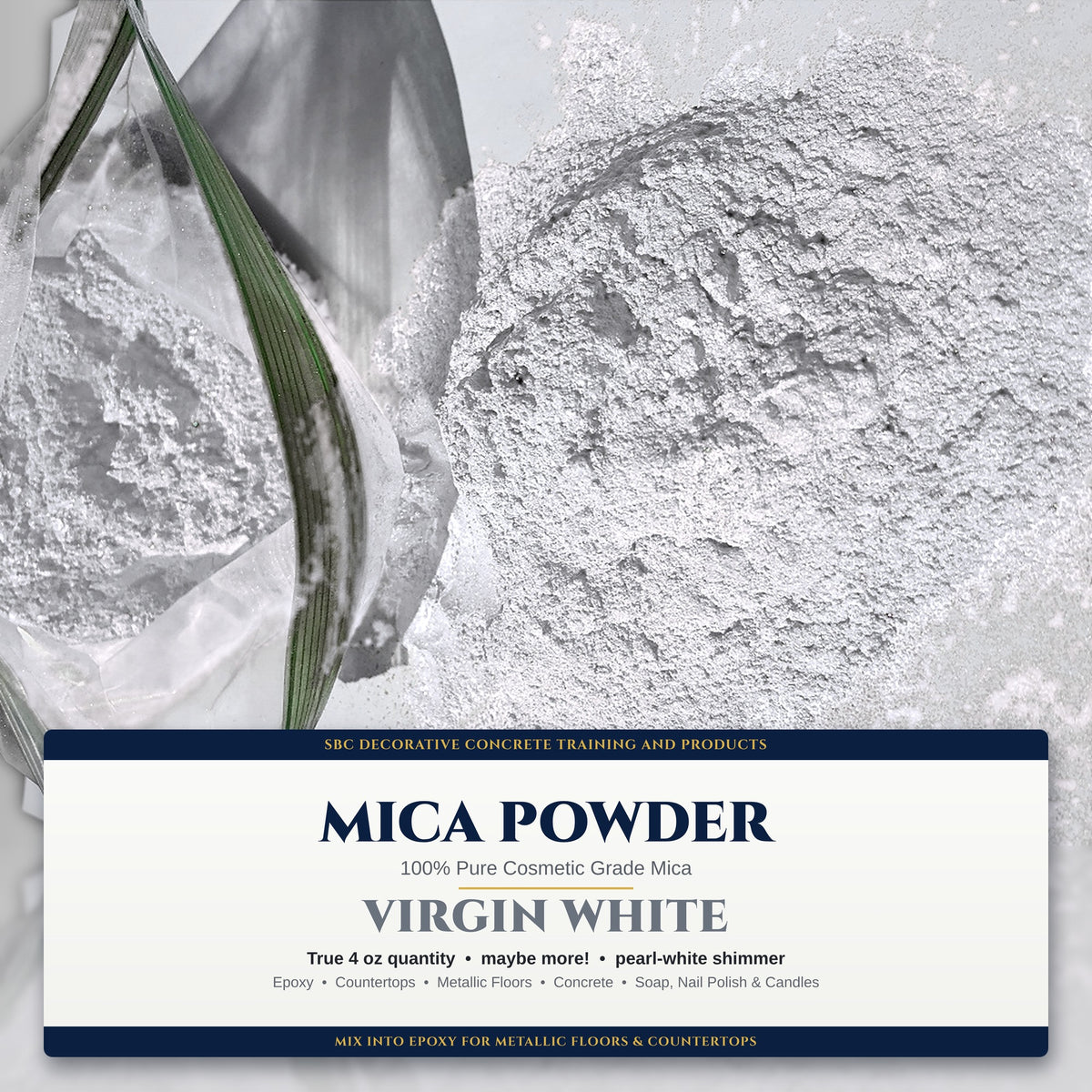 Virgin White mica powder, 100% pure cosmetic grade, 4 oz