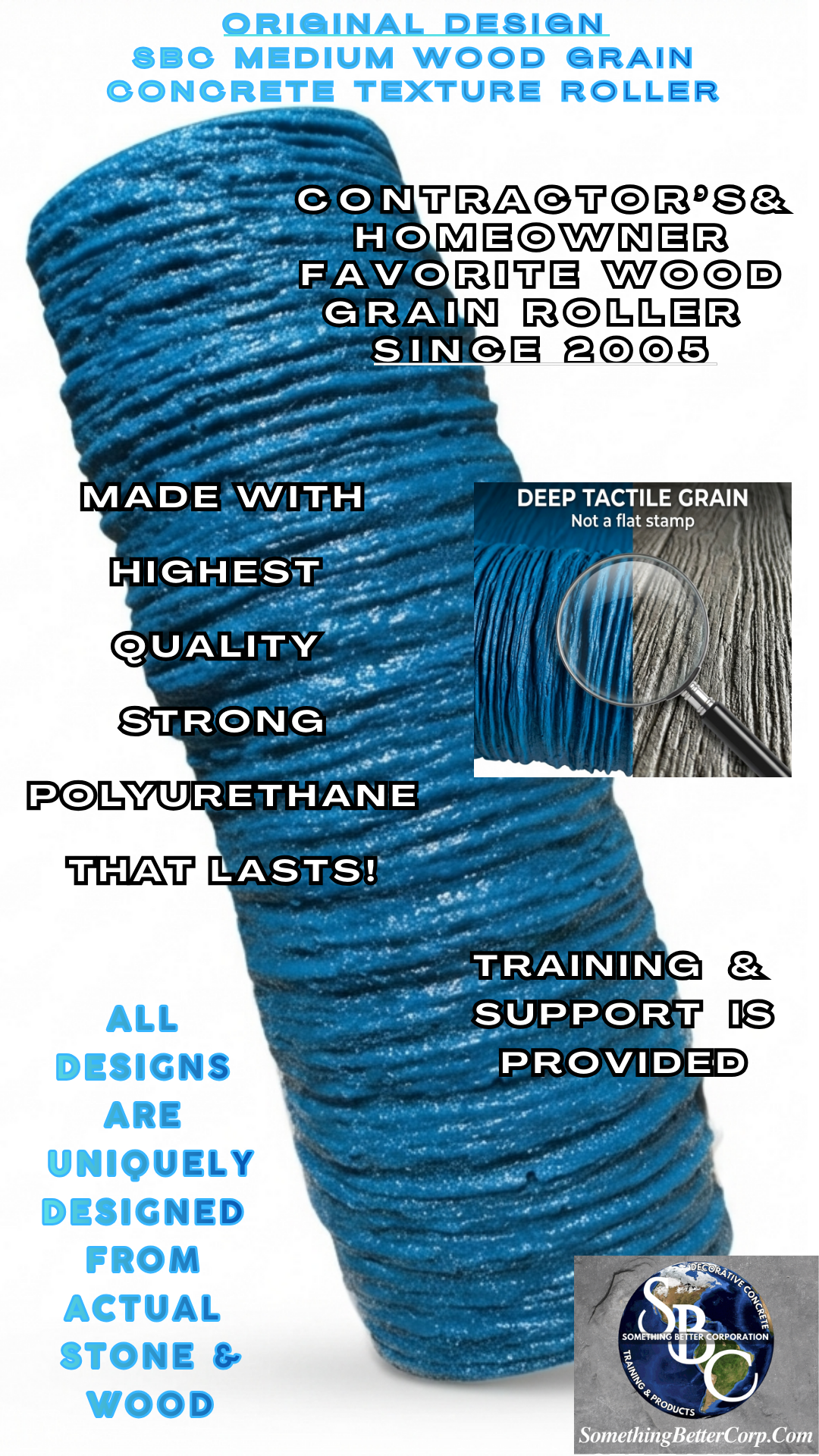 Concrete Texture Rollers - Medium Wood Grain Concrete Texture Roller