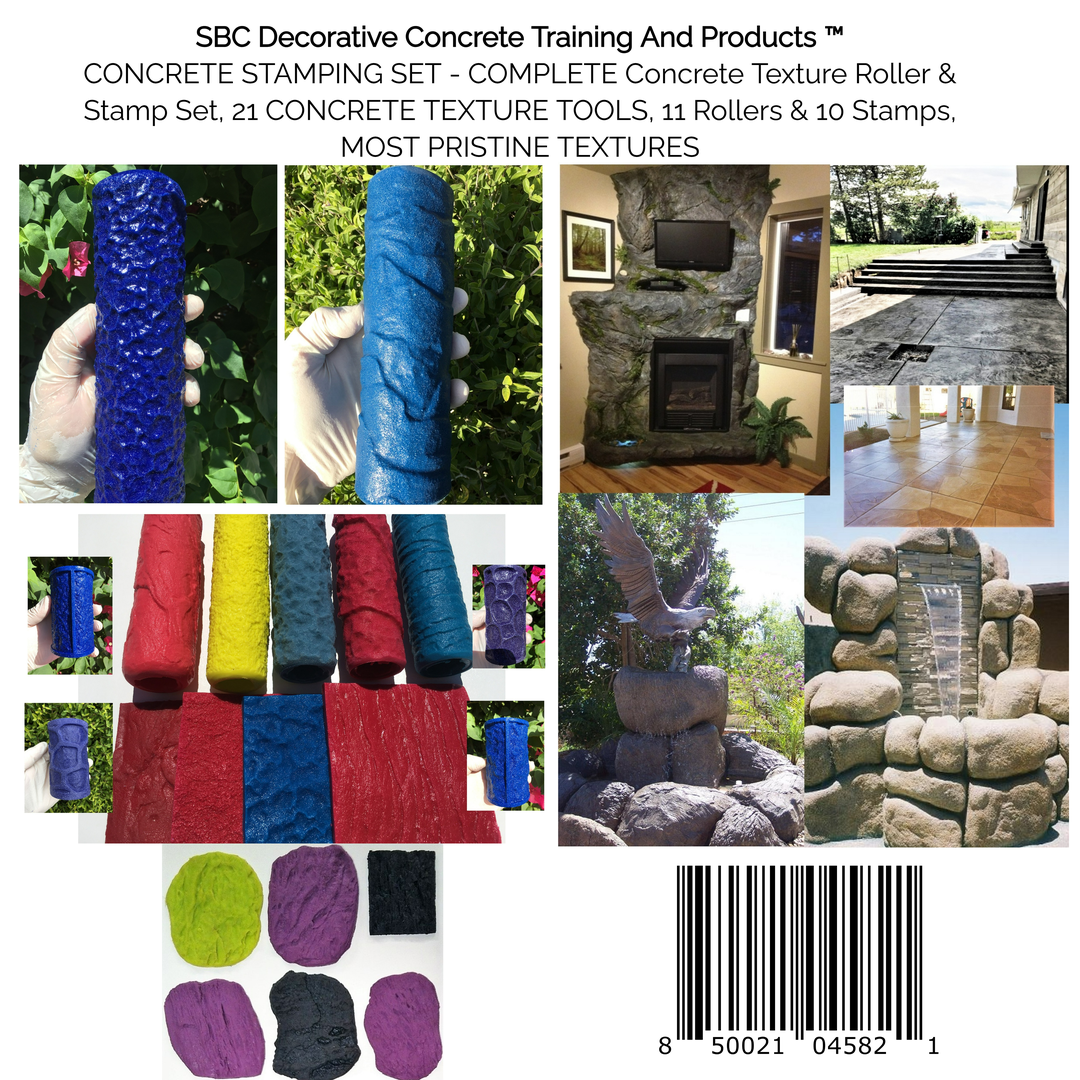 Concrete Stamping Set - Complete Concrete Texture Roller & Stamp Set, 21 Concrete Texture Tools