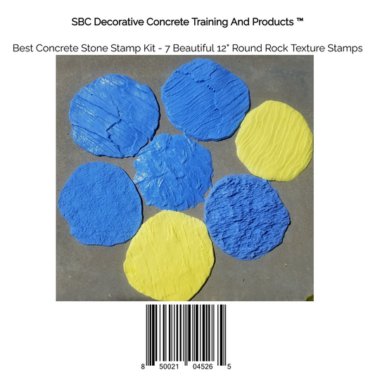 Best Concrete Stone Stamp Kit - 7 Beautiful 12" Round Rock Texture Stamps