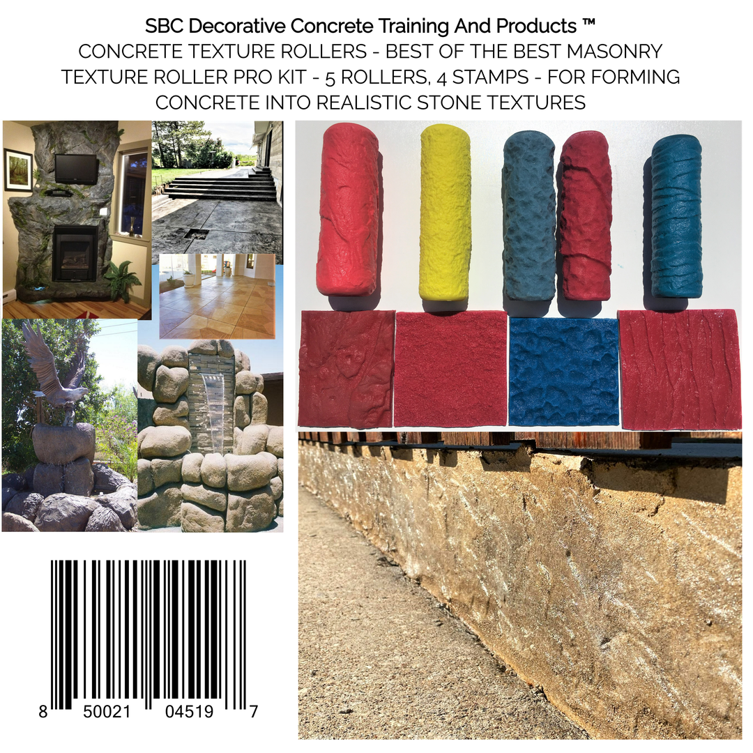 Concrete Texture Rollers-Best masonry texture roller Pro Kit-5 Rollers, 4 Stamps-Use For Forming Concrete Into Realistic Stone Textures